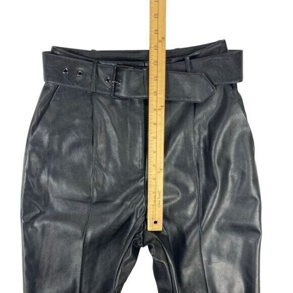 Ted Baker Pants Size 2 Black Vegan Leather Faydell Belted High Rise Trousers - Picture 11 of 16